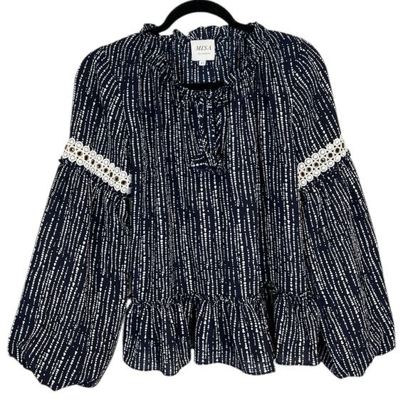 Misa Los Angeles Navy & White Carmen oversized Top - Picture 2 of 16